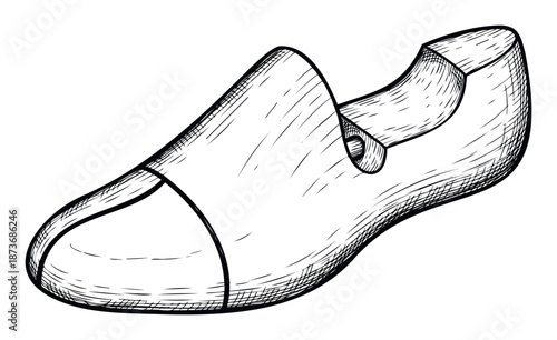 Elegant hand drawn outline sketch of a stylish slipper shoe, perfect for footwear industry content, fashion blogs, apparel branding, and product presentation.