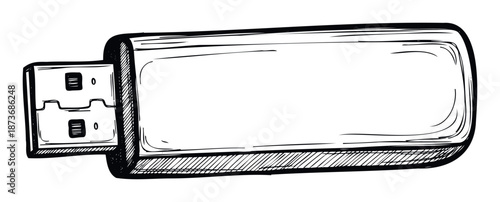 A simple handdrawn sketch of a USB flash drive, perfect for depicting data storage, digital technology, and computing devices in various graphic applications and educational resources.