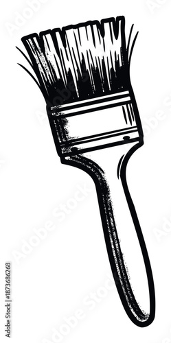 Monochromatic distressed paintbrush emblem ideal for graphic projects creative workshops DIY home improvement blogs and painting service advertisements