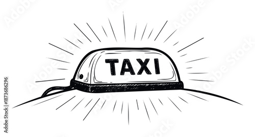 Expressive hand drawn taxi cab roof light with radiating glow symbolizing immediate availability perfect for transportation service logos and travel booking platforms