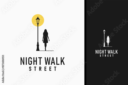 Woman walking at night logo symbol icon design