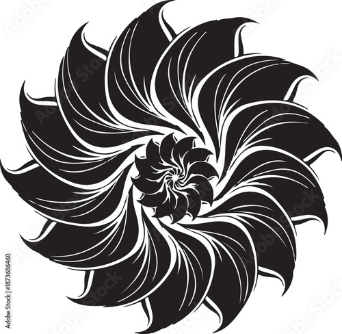 Black and White Nautilus Shell Spiral Design Element Illustration