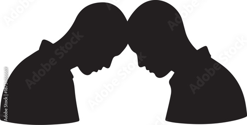 Silhouette of two people touching foreheads in love