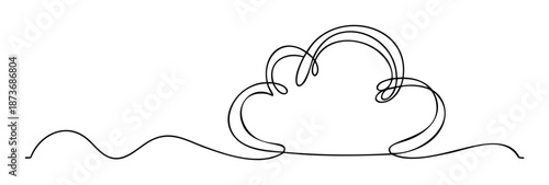 Simple continuous line drawing of a fluffy cloud shape representing weather forecasts or digital data storage concepts for modern technology applications