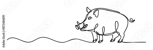 Stylized wild pig one line drawing capturing the essence of a hog ideal for nature inspired branding, agricultural content, or contemporary graphic assets