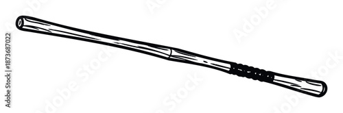 Simple black and white line drawing of a rustic wooden stick or bamboo pole, perfect for game assets, naturethemed designs, or cultural iconography in digital and print media projects.