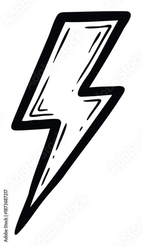 Dynamic black lightning bolt doodle expressing power and speed, perfect for energetic branding, event posters, or digital media graphics requiring a jolt of visual impact.