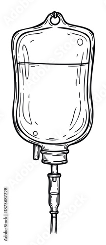 Medical intravenous drip bag for hospital fluid delivery and patient treatment used in healthcare education and pharmaceutical advertising materials