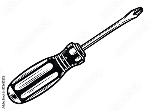 A classic flathead screwdriver essential for various repair and assembly tasks, perfect for hardware store promotions, DIY project guides, and construction industry advertisements.