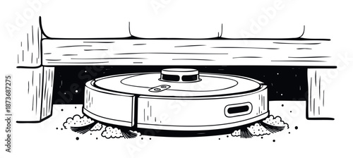 Automatic robot vacuum cleaner working to sweep and remove dust from under furniture in a modern home, perfect for showcasing smart cleaning technology and convenient household solutions