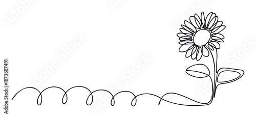 Minimalist continuous line drawing of a single sunflower showcasing elegant simplicity and organic flow, perfect for modern graphic projects and nature inspired branding