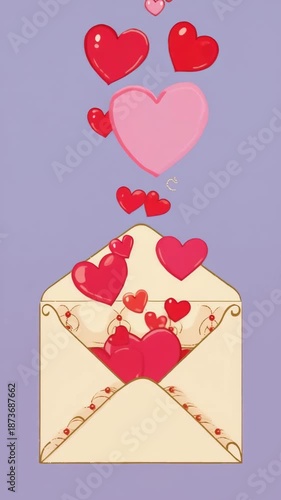 Hearts Flying Up from Love Envelope