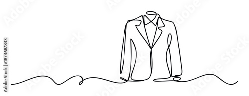 Simple continuous line drawing of a classic elegant blazer or suit jacket, perfect for showcasing sophisticated fashion apparel, business wear, or minimalist graphic branding and clothing