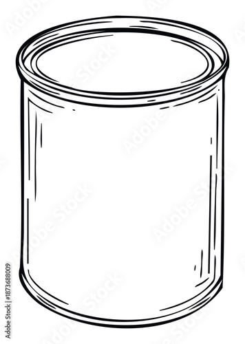 Empty metal can drawing suitable for packaging mockups or product labeling and various industrial applications requiring a blank cylindrical container symbol