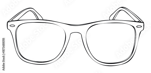 Clean graphic outline of modern eyewear perfect for visual content related to summer style accessory fashion and sunny travel adventures.