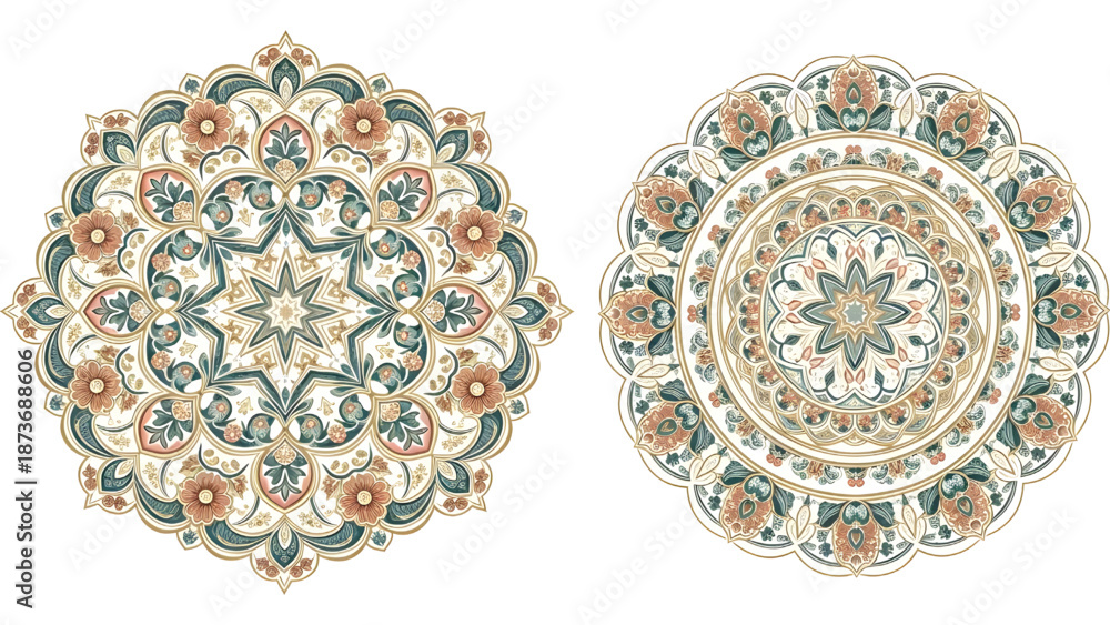Fototapeta premium Two Islamic floral mandalas for Ramadan and Eid decoration
