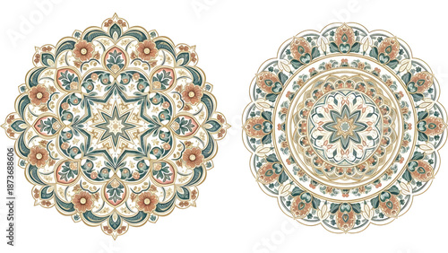 Two Islamic floral mandalas for Ramadan and Eid decoration