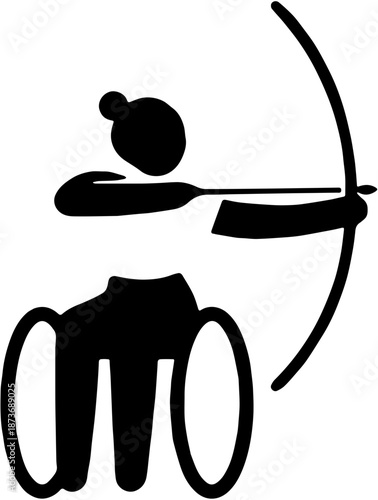 Wheelchair archery athlete silhouette pulling a bow and arrow