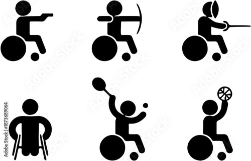 Set of para sports icons and disabled athlete competition symbols