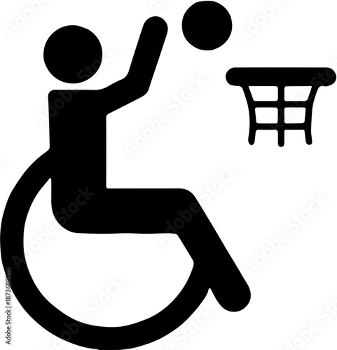 Wheelchair basketball player silhouette shooting ball into a hoop