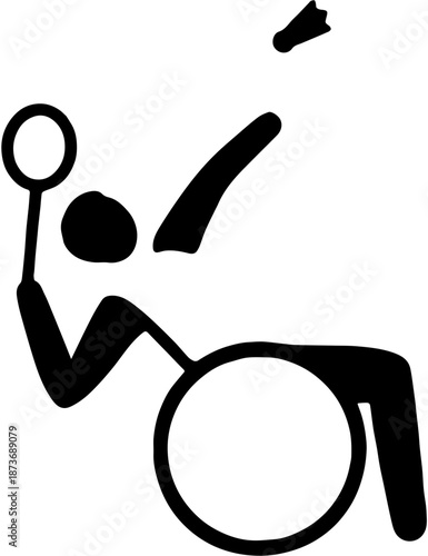 Wheelchair badminton player silhouette hitting a shuttlecock with racket
