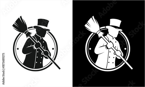 Chimney Sweep Logo Design with Top Hat and Broom.
