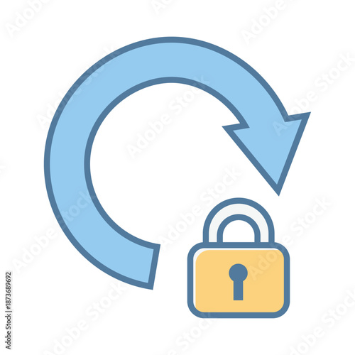 Circular reset arrow with a padlock representing secure system reboot and lock