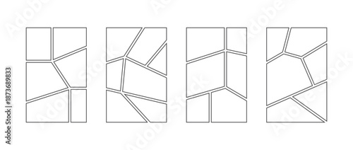 Comic book panel frame collection. Pop art template grid page set. Picture mood board ideas. Story board design pack for photo, poster, manga mockup. Empty image collage moodboard layout pack. Vector