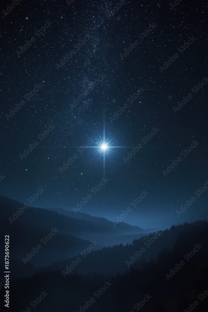 Fototapeta premium Shining star over mountain range