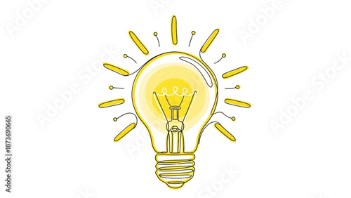 Yellow Light Bulb Illustration with Rays.