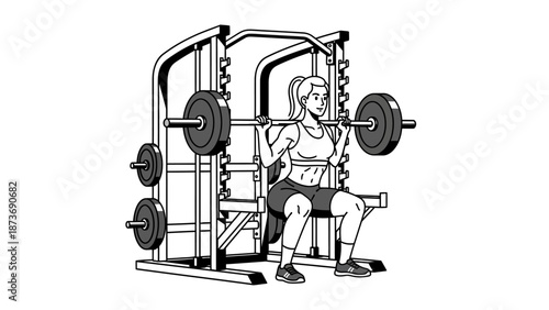Woman Exercising with Weights on Machine.