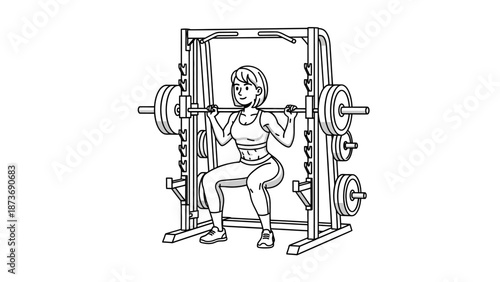 Woman Lifting Weights in Squat Rack.