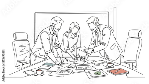 Three Business Professionals Collaborating Around Table.