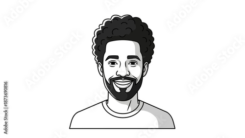 Smiling Bearded Man Cartoon Portrait Illustration.