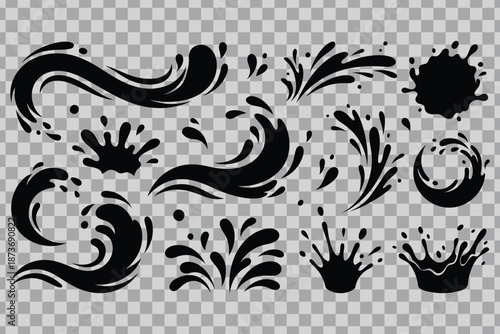 Set of Silhouette Splash and Wave Silhouettes Vector