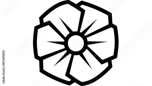 Simple Black and White Flower Icon.