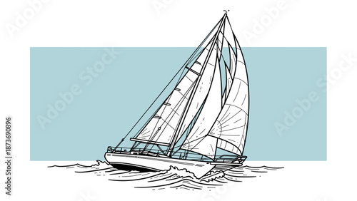 Sailboat Sailing on Water with Sails.