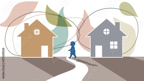 Man Walking Between Two House Options.