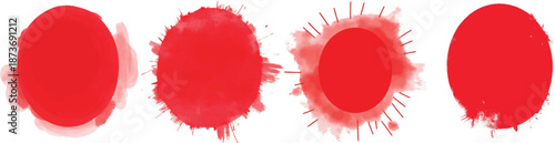 Rough textured hand painted Japanese flag. Sponge stamp grungy red ink blobs, splashes. Vector watercolor Japan flag illustration set. Symbol of sun