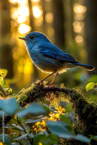 Bluebirds Jumping in the Summer Forest