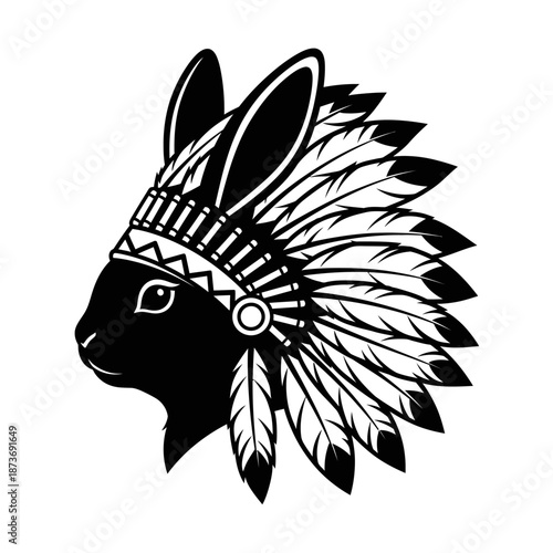 Tribal Rabbit Headdress Native American Style Vector Silhouette