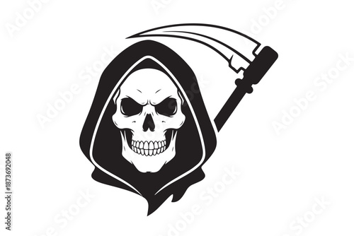 Grim reaper figures with scythes depicted silhouette isolated on white background