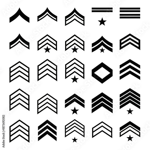 Military Rank Insignia Collection: Chevrons, Stripes, and Stars - Vector Icons