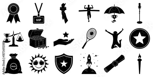 Collection of Award and Achievement Icons in Silhouette