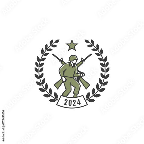 Military Emblem: Soldier, Rifles, Laurel Wreath, Star, 2024