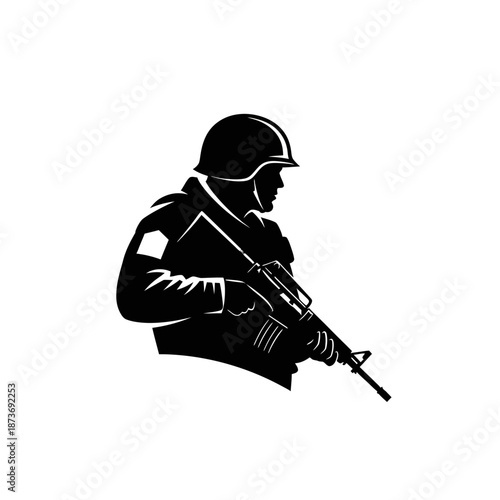 Silhouette of Soldier Holding Rifle, Military Service, War Icon