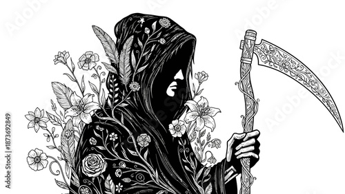 Grim Reaper with Flowers and Scythe.