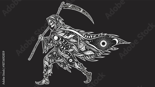 Grim Reaper Skeleton Warrior with Scythe.