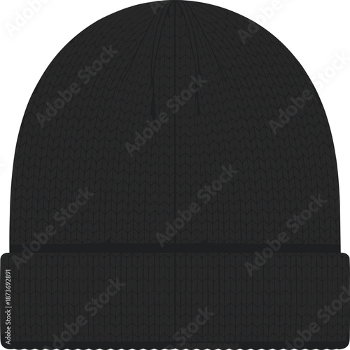 Black Knit Beanie Hat Mockup Isolated on White Background for Apparel Branding Graphic Design Template Fashion Accessories and Winter Headwear