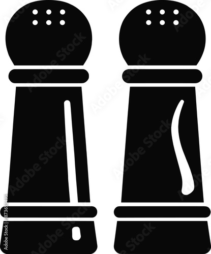 Black Salt and Pepper Shakers Icon Vector Illustration Isolated on White Background for Kitchen Cooking Dining Restaurant Menu and Food Styling